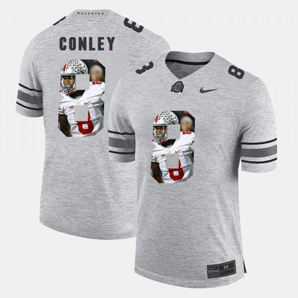 Ohio State Buckeyes Gareon Conley Men's #8 Gray Pictorial Gridiron Fashion College Football Jersey 2404QBST5